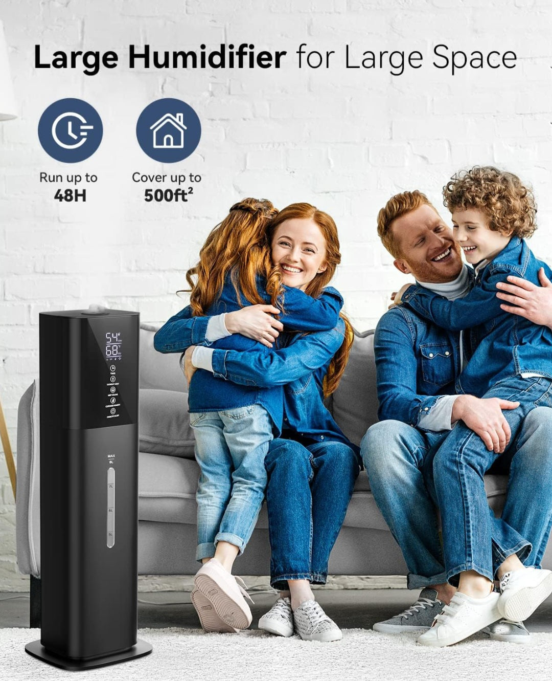 Humidifiers Large Room Bedroom with 7 Colors Light, 2.1Gal(8L) 3 Speed Quiet Ultrasonic Cool Mist Humidifier with 360° Nozzle, Humidity Setting, Timer,Aroma Box for Home Plant Baby Yoga Sleep (Black)