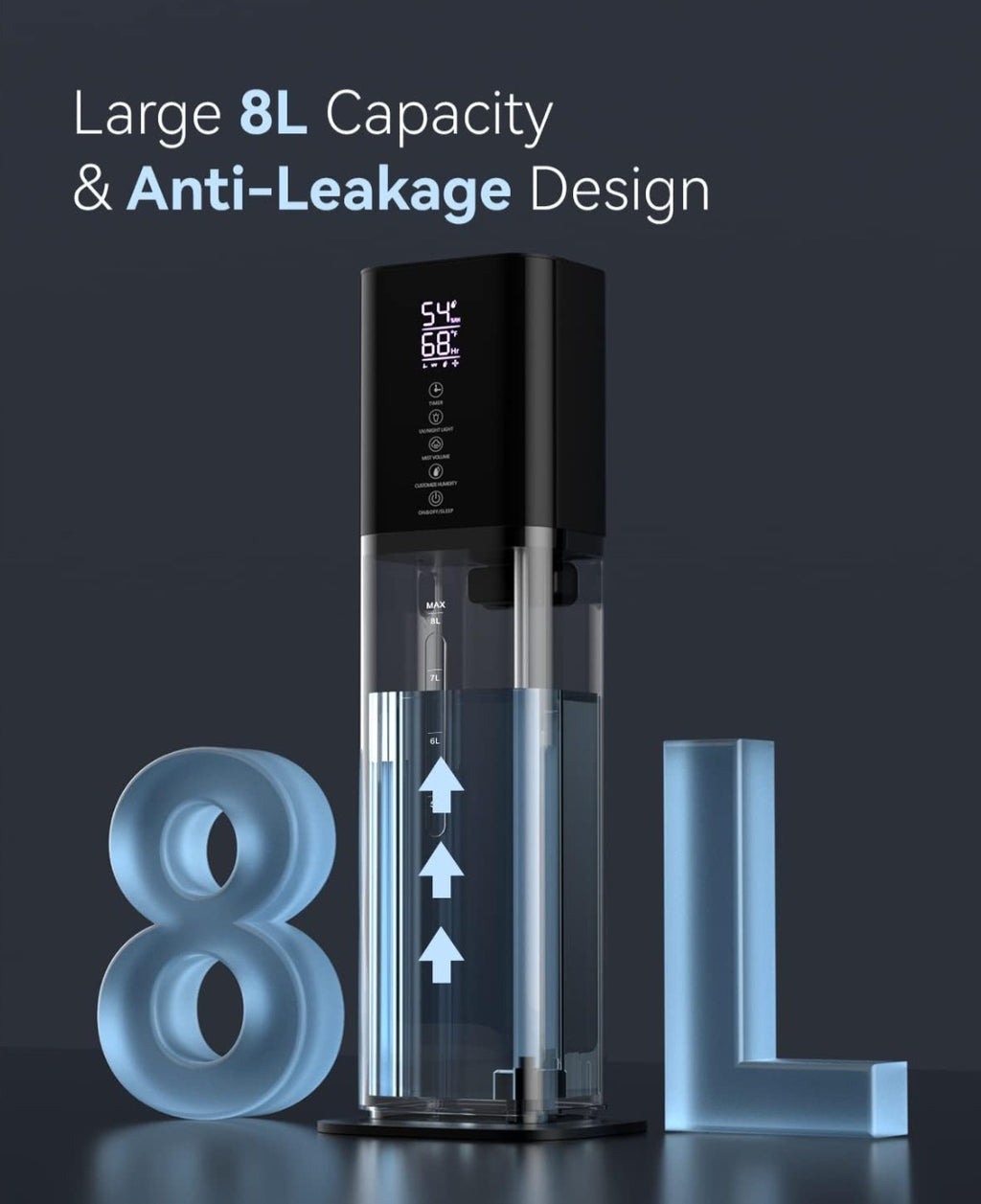 Humidifiers Large Room Bedroom with 7 Colors Light, 2.1Gal(8L) 3 Speed Quiet Ultrasonic Cool Mist Humidifier with 360° Nozzle, Humidity Setting, Timer,Aroma Box for Home Plant Baby Yoga Sleep (Black)