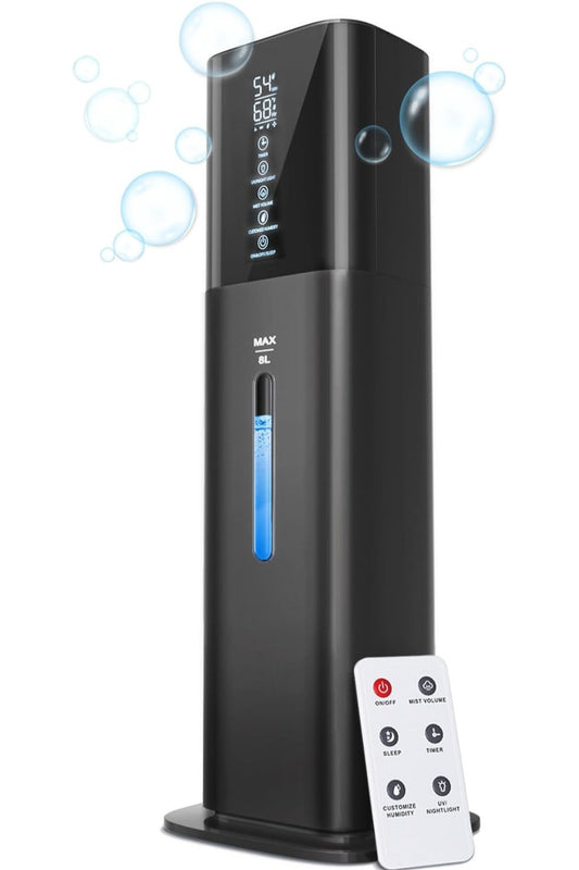 Humidifiers Large Room Bedroom with 7 Colors Light, 2.1Gal(8L) 3 Speed Quiet Ultrasonic Cool Mist Humidifier with 360° Nozzle, Humidity Setting, Timer,Aroma Box for Home Plant Baby Yoga Sleep (Black)