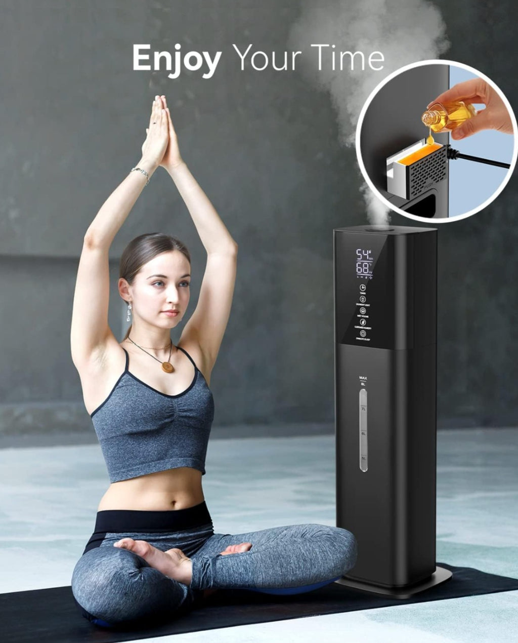 Humidifiers Large Room Bedroom with 7 Colors Light, 2.1Gal(8L) 3 Speed Quiet Ultrasonic Cool Mist Humidifier with 360° Nozzle, Humidity Setting, Timer,Aroma Box for Home Plant Baby Yoga Sleep (Black)