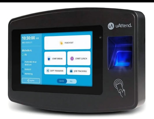 uAttend JR2000 Biometric Fingerprint, RFID, PIN Time Clock for Small Business – Cloud-Based Attendance System with Optional Payroll Integration – All-in-One System