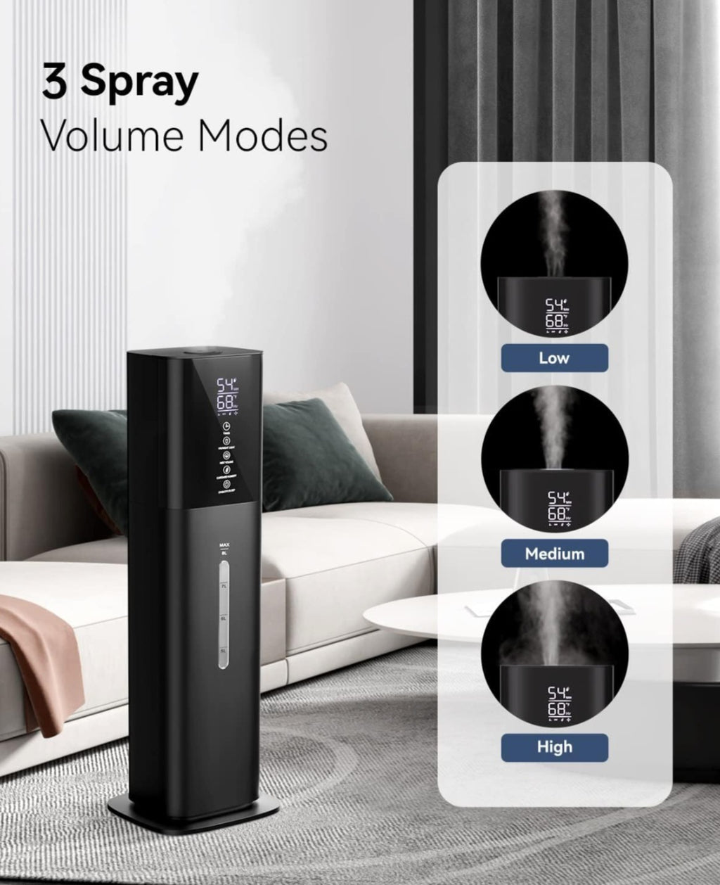 Humidifiers Large Room Bedroom with 7 Colors Light, 2.1Gal(8L) 3 Speed Quiet Ultrasonic Cool Mist Humidifier with 360° Nozzle, Humidity Setting, Timer,Aroma Box for Home Plant Baby Yoga Sleep (Black)